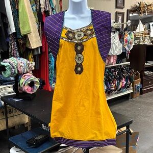 Handmade Yellow and Purple Embroidered Top